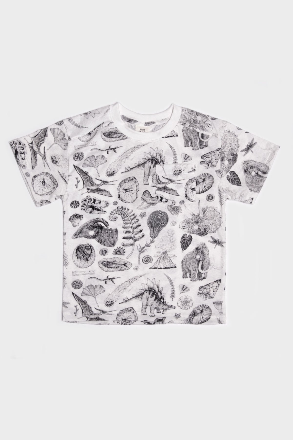 This piece of prehistory is made for adventurer. The wide cut sleeves are great for maximum movement during play. It also features a chest pocket. Inspired by the beautiful prehistoric illustration by Tattoo-Artist Suflanda the T-shirts showing many kinds of dinosaurier and flora and fauna from past times.